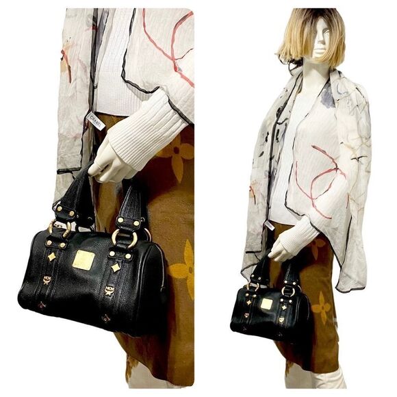 MCM Pebbled Leather Boston Handbag 👜 22cm - Picture 4 of 17